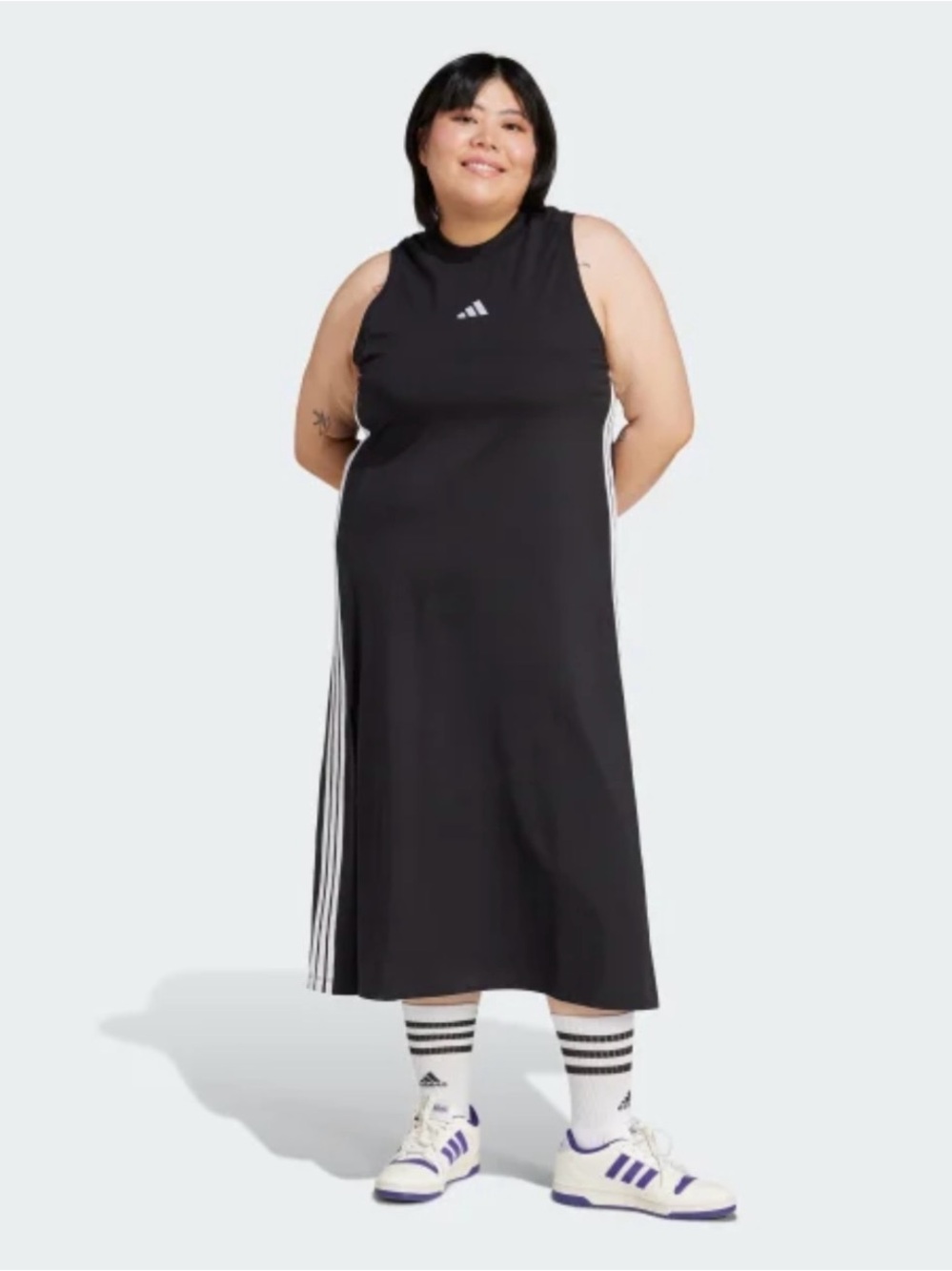 adidas Black Midi Dress with White Side Stripes